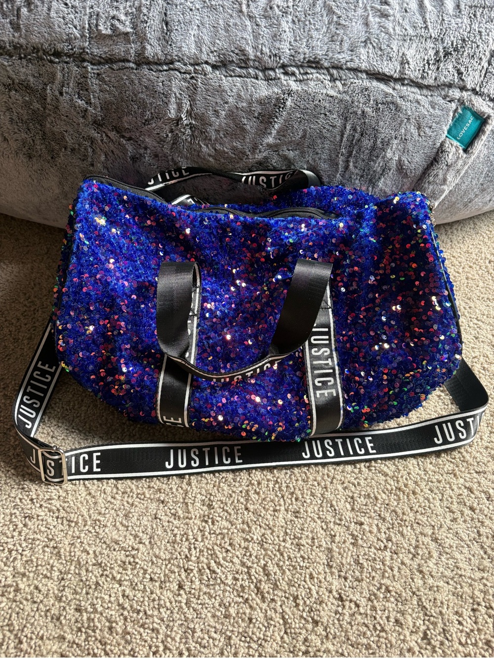 Girls blue sequined Justice gym bag